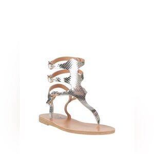 EUC Ancient Greek Sandals Themis Gladiator Silver Metallic Fishscale, Size 39